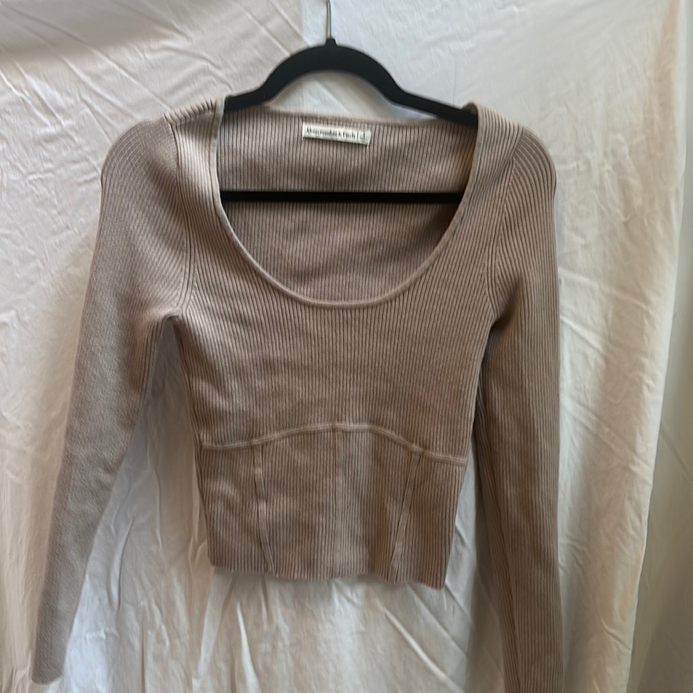Abercrombie & Fitch Beige Long Sleeve Corset Sweater Top